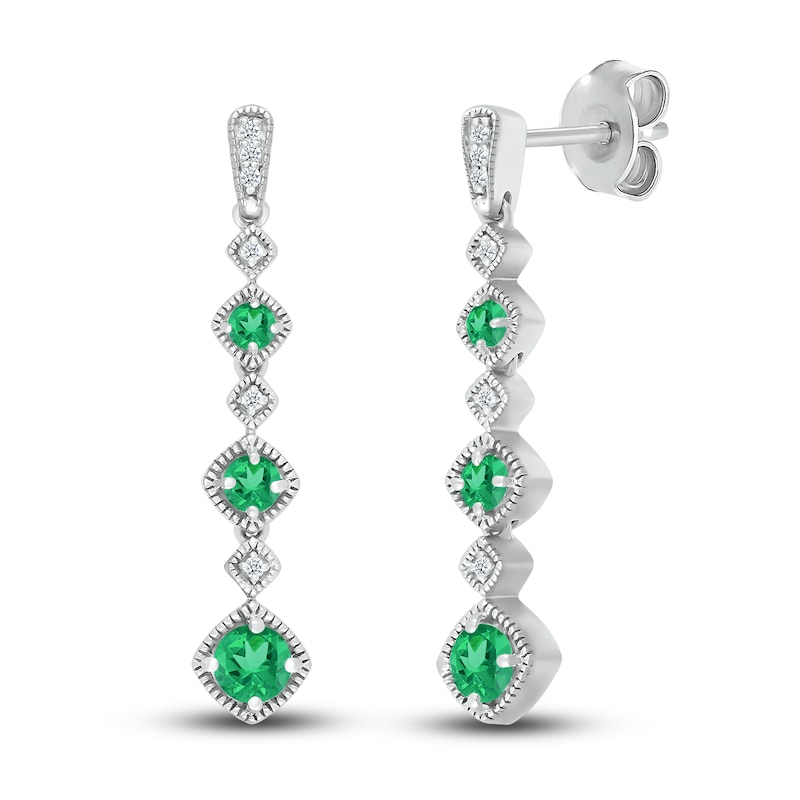 Main Image 1 of Lab-Created Emerald Earrings 1/20 ct tw Diamonds Sterling Silver