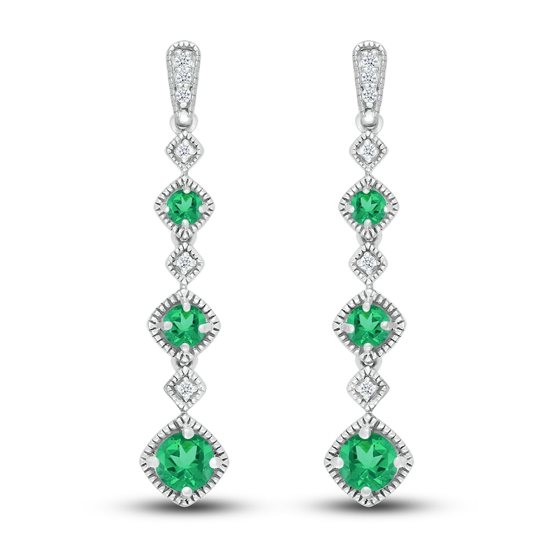 Lab-Created Emerald Earrings 1/20 ct tw Diamonds Sterling Silver
