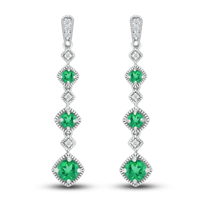 Main Image 2 of Lab-Created Emerald Earrings 1/20 ct tw Diamonds Sterling Silver