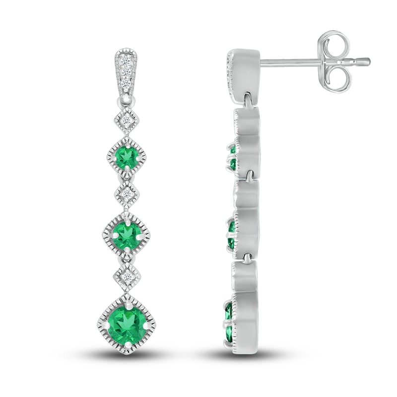 Lab-Created Emerald Earrings 1/20 ct tw Diamonds Sterling Silver