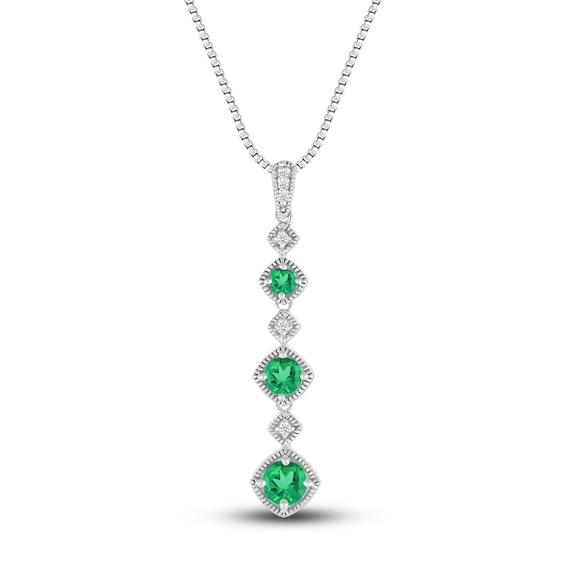 Lab-Created Emerald Necklace Diamond Accents Sterling Silver