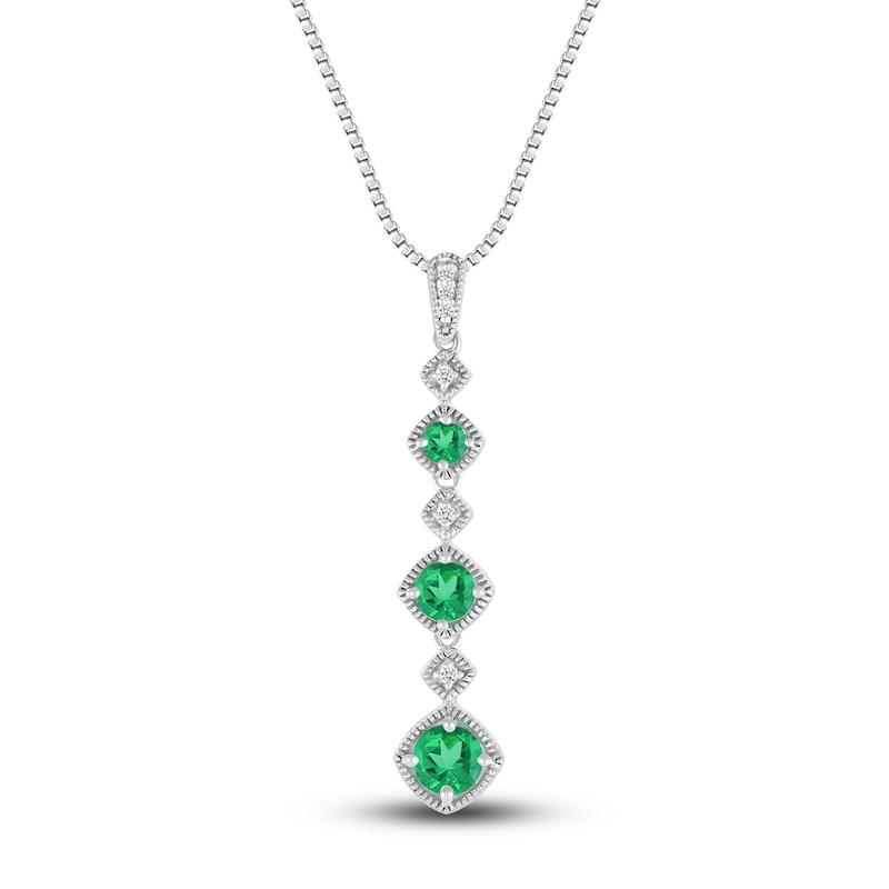 Main Image 1 of Lab-Created Emerald Necklace Diamond Accents Sterling Silver