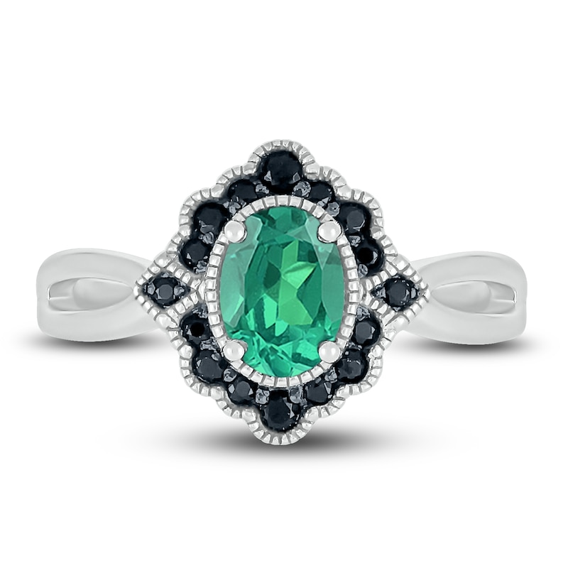 Main Image 2 of Lab-Created Emerald & Natural Black Spinel Ring Sterling Silver