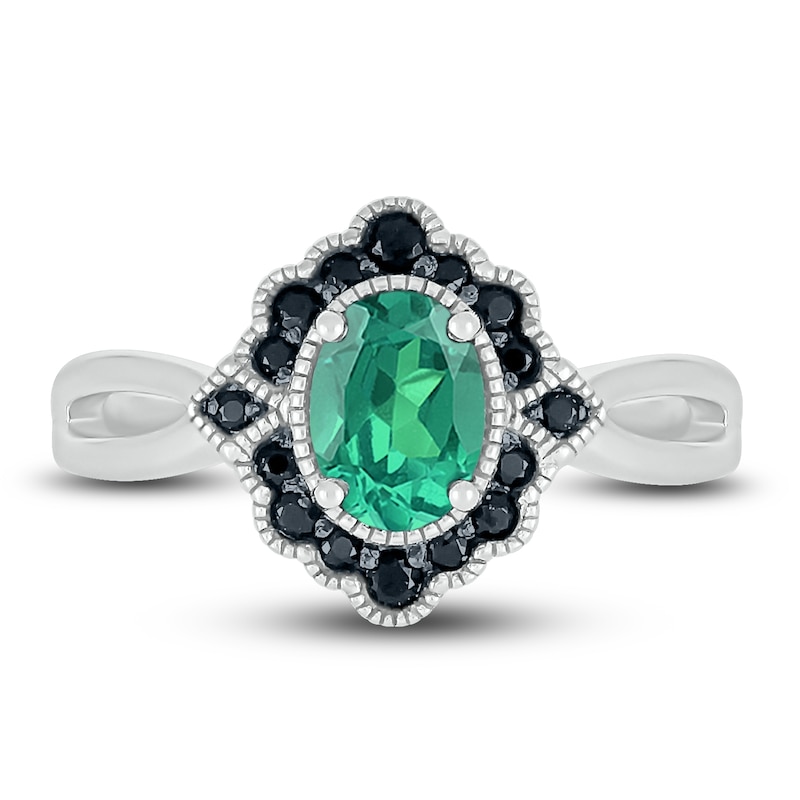 Lab-Created Emerald & Natural Black Spinel Ring Sterling Silver