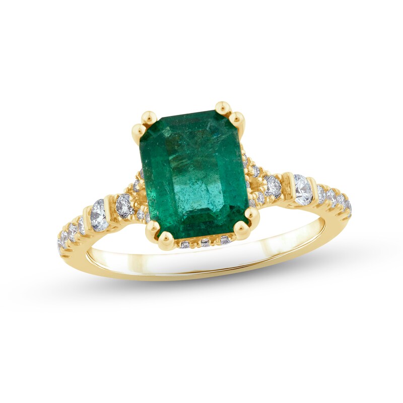 Main Image 1 of Natural Emerald Ring 3/8 ct tw Diamonds 14K Yellow Gold
