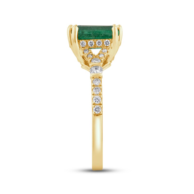 Main Image 3 of Natural Emerald Ring 3/8 ct tw Diamonds 14K Yellow Gold