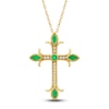 Thumbnail Image 1 of Natural Emerald Cross Pendant Necklace 1/10 ct tw Diamonds 14K Yellow Gold