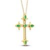 Thumbnail Image 2 of Natural Emerald Cross Pendant Necklace 1/10 ct tw Diamonds 14K Yellow Gold