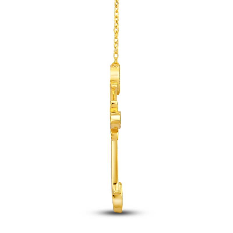 Main Image 3 of Natural Emerald Cross Pendant Necklace 1/10 ct tw Diamonds 14K Yellow Gold