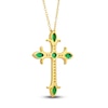 Thumbnail Image 4 of Natural Emerald Cross Pendant Necklace 1/10 ct tw Diamonds 14K Yellow Gold