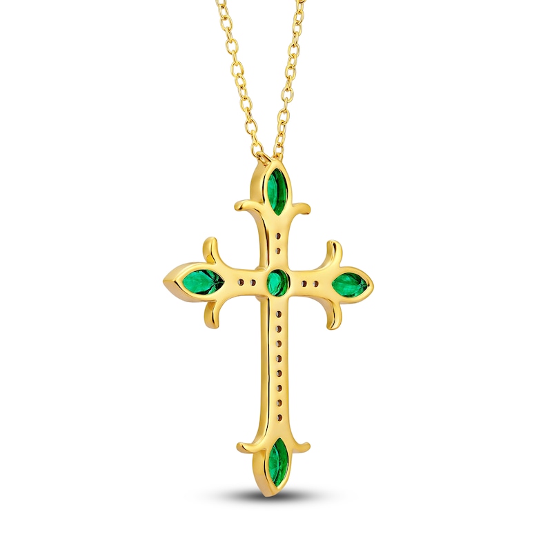 Natural Emerald Cross Pendant Necklace 1/10 ct tw Diamonds 14K Yellow Gold