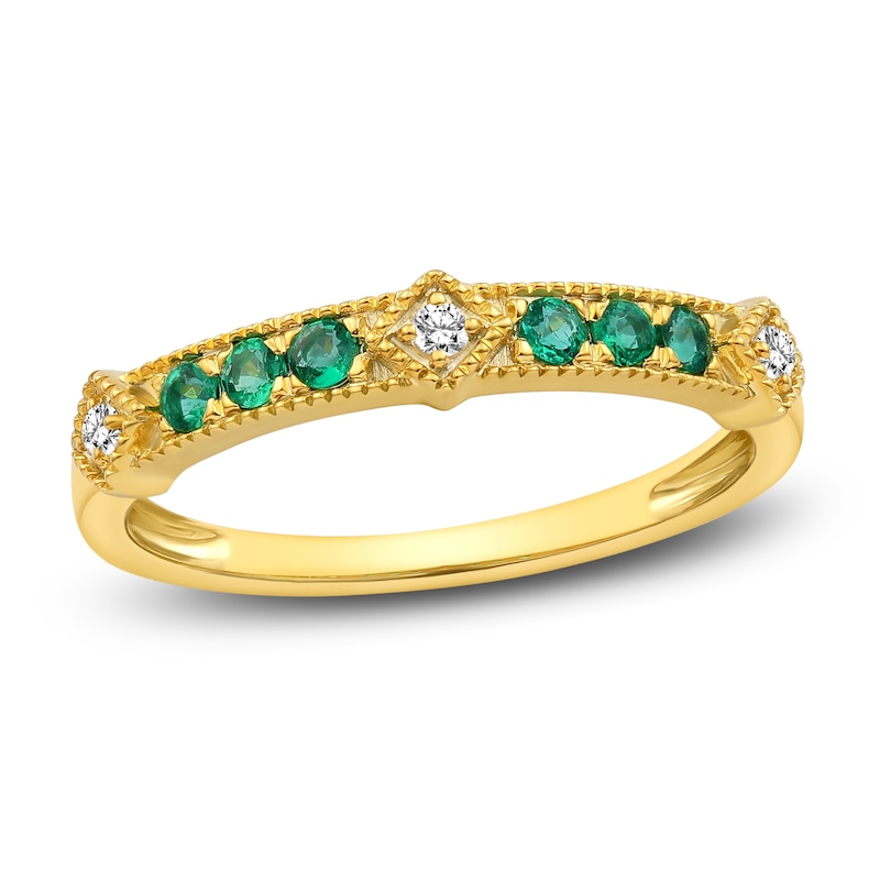 Natural Emerald Ring 1/20 ct tw Diamonds 14K Yellow Gold