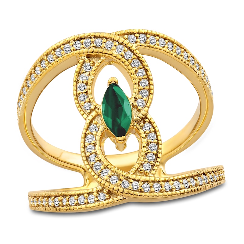 Natural Emerald Ring 1/3 ct tw Diamonds 14K Yellow Gold