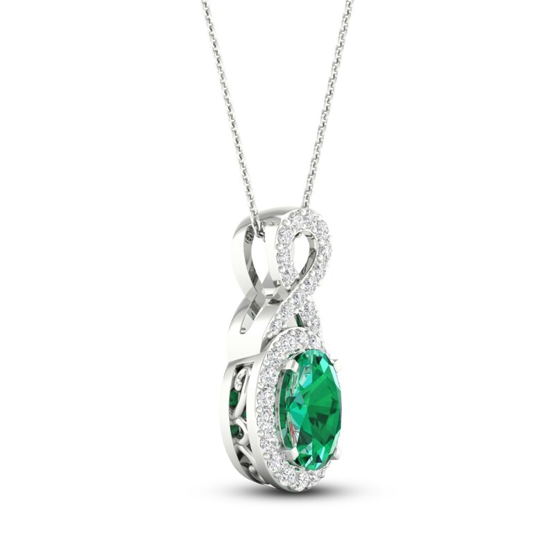 Main Image 2 of Lab-Created Emerald & White Lab-Created Sapphire Necklace 10K White Gold 18"