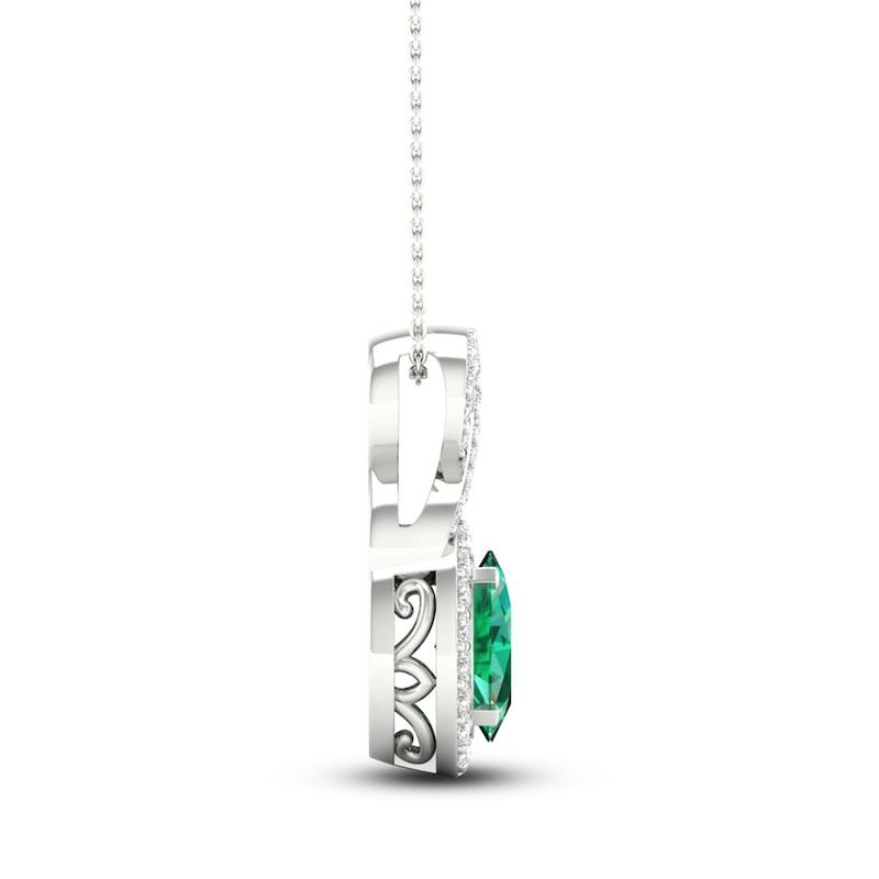 Main Image 3 of Lab-Created Emerald & White Lab-Created Sapphire Necklace 10K White Gold 18"