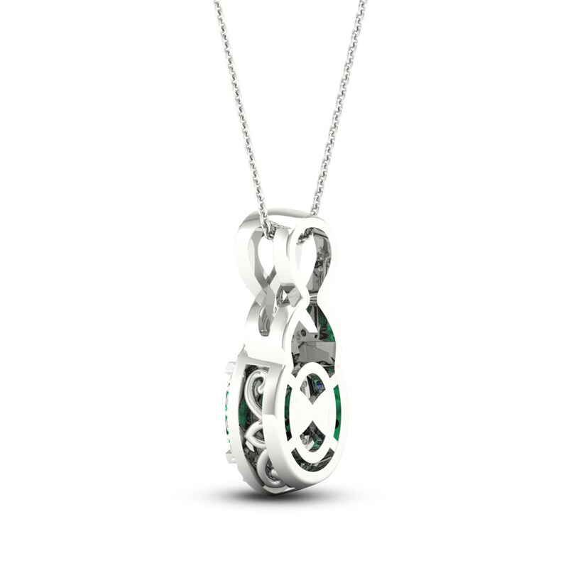 Main Image 4 of Lab-Created Emerald & White Lab-Created Sapphire Necklace 10K White Gold 18"
