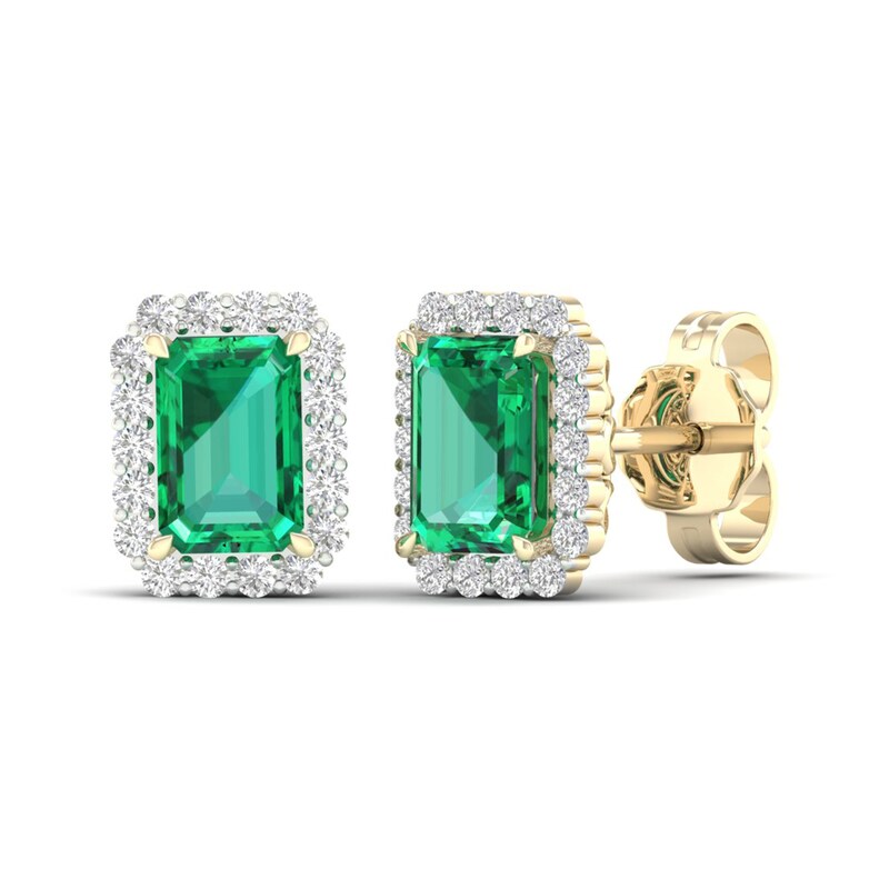 Lab-Created Emerald & Lab-Created White Sapphire Stud Earrings 10K Yellow Gold