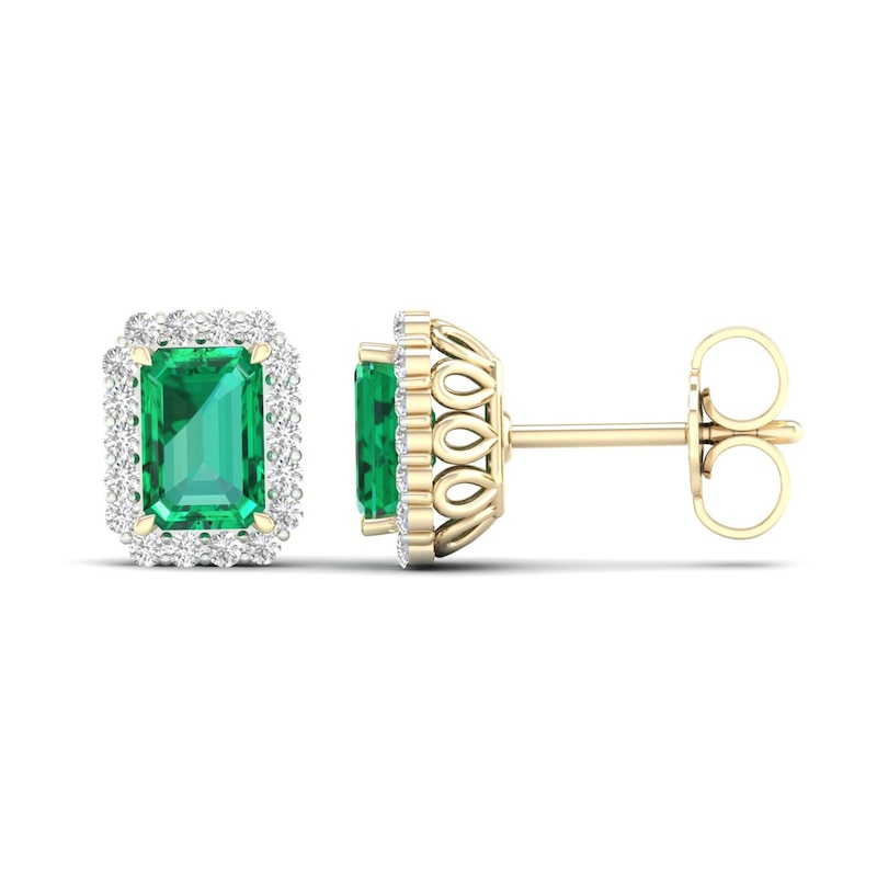 Lab-Created Emerald & Lab-Created White Sapphire Stud Earrings 10K Yellow Gold