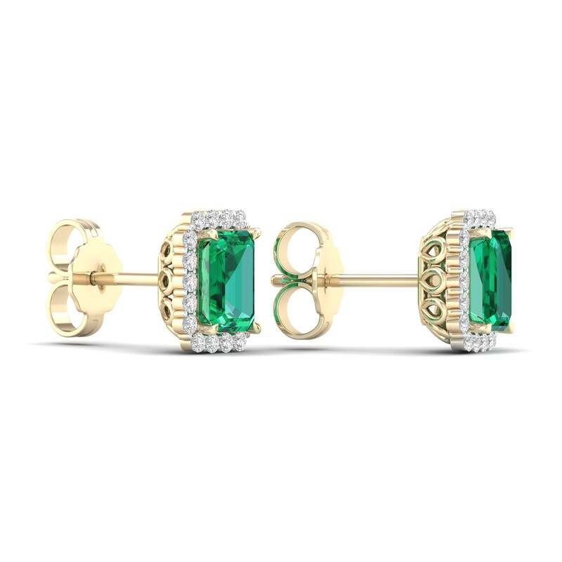 Lab-Created Emerald & Lab-Created White Sapphire Stud Earrings 10K Yellow Gold