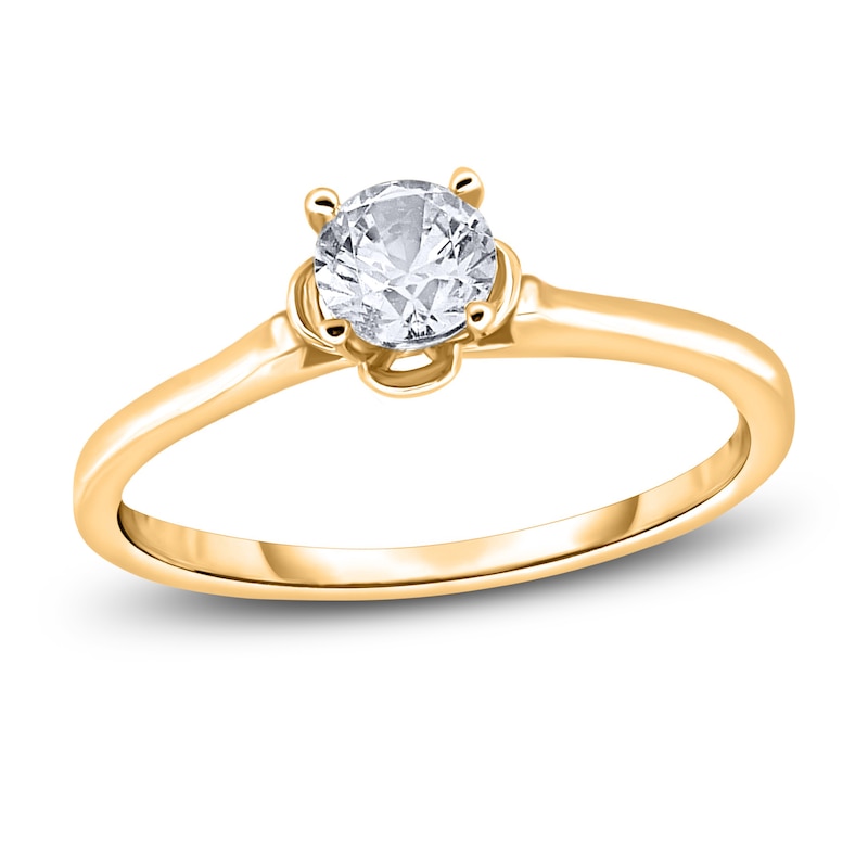 Diamond Solitaire Floral Engagement Ring 2 ct tw Round 14K Yellow Gold ...