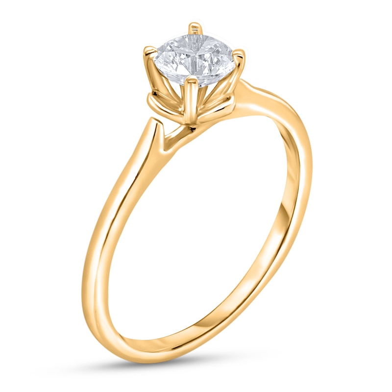 Main Image 2 of Diamond Solitaire Floral Engagement Ring 3/4 ct tw Round 14K Yellow Gold (I2/I)