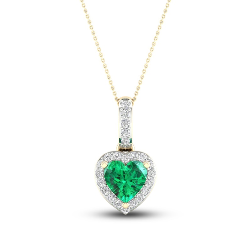 Natural Emerald Pendant Necklace 1/15 ct tw Diamonds 14K Yellow Gold 18 ...