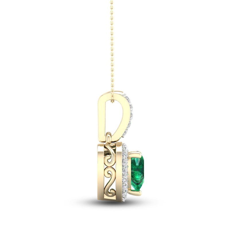 Natural Emerald Pendant Necklace 1/15 ct tw Diamonds 14K Yellow Gold 18"