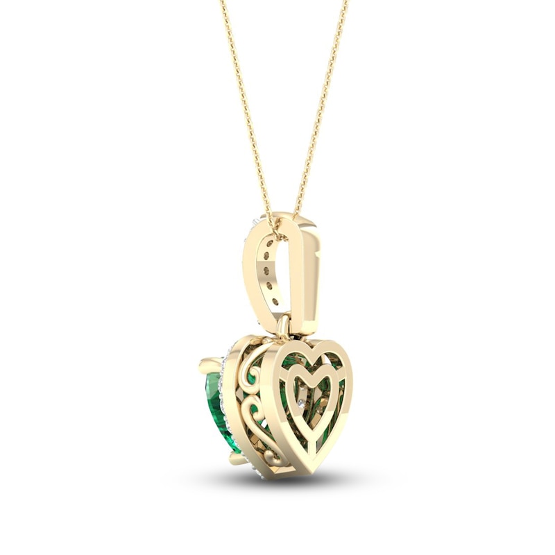 Natural Emerald Pendant Necklace 1/15 ct tw Diamonds 14K Yellow Gold 18"