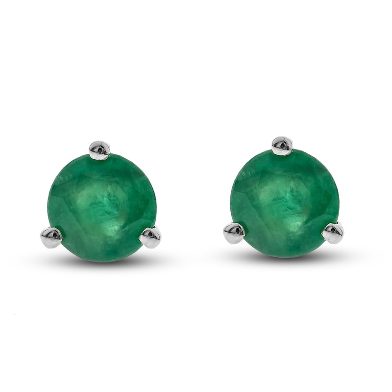 Main Image 1 of Natural Emerald Martini Stud Earrings 14K White Gold
