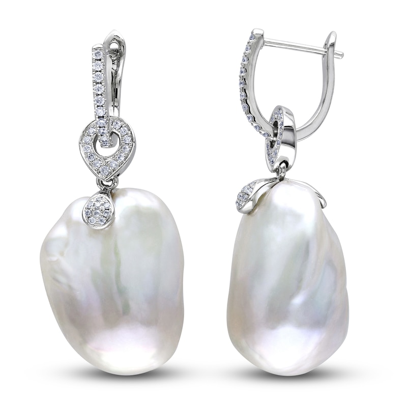 Main Image 1 of Freshwater Cultured Pearl Earrings 1/3 ct tw Round 14K White Gold