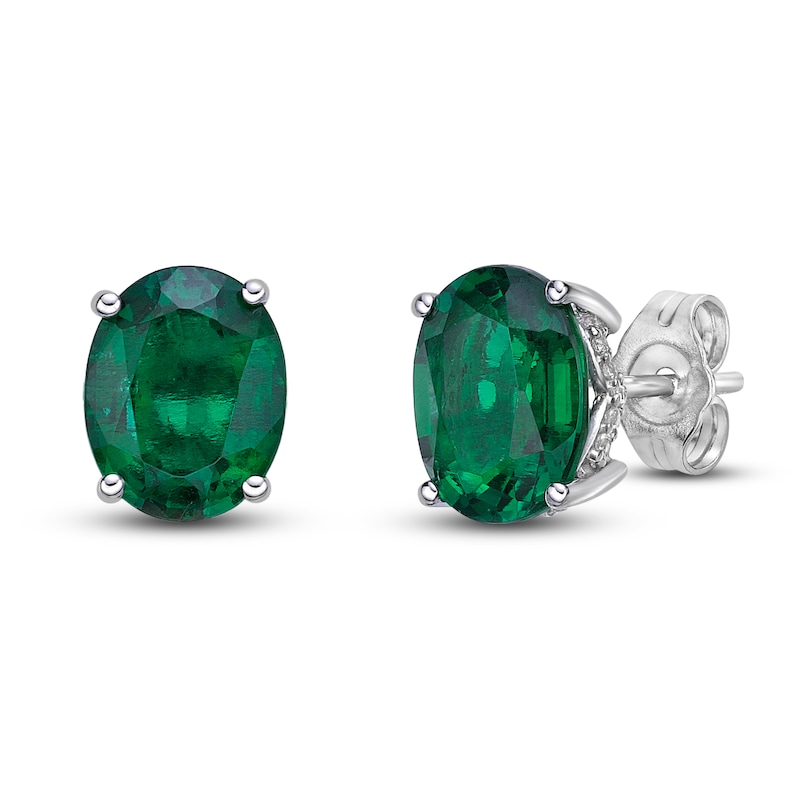 Lab-Created Emerald Stud Earrings 1/8 ct tw Round 10K White Gold with 360