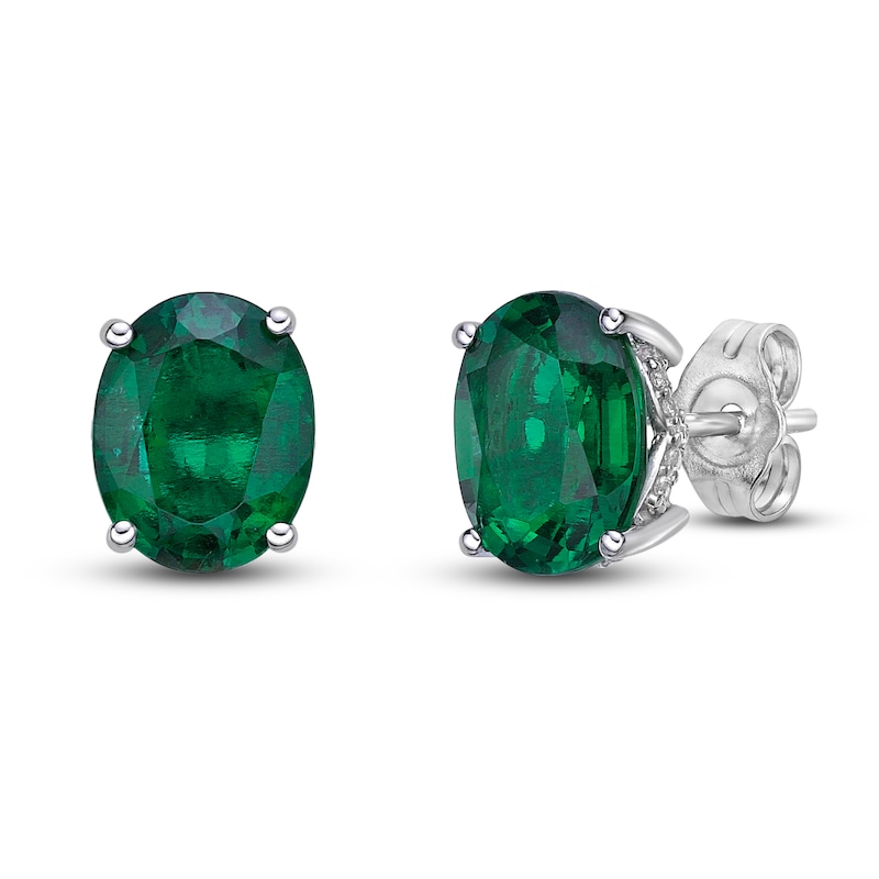 Main Image 1 of Lab-Created Emerald Stud Earrings 1/8 ct tw Round 10K White Gold