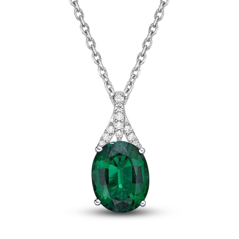 Main Image 1 of Lab-Created Emerald Pendant Necklace 1/8 ct tw Round 10K White Gold