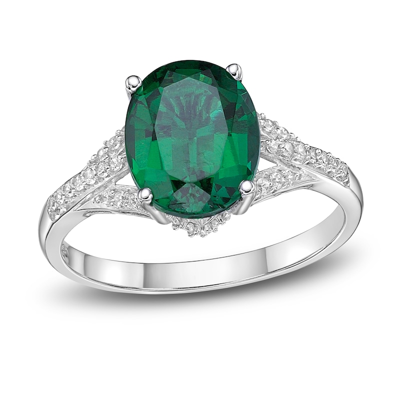 Main Image 1 of Lab-Created Emerald Ring 1/6 ct tw Round 10K White Gold