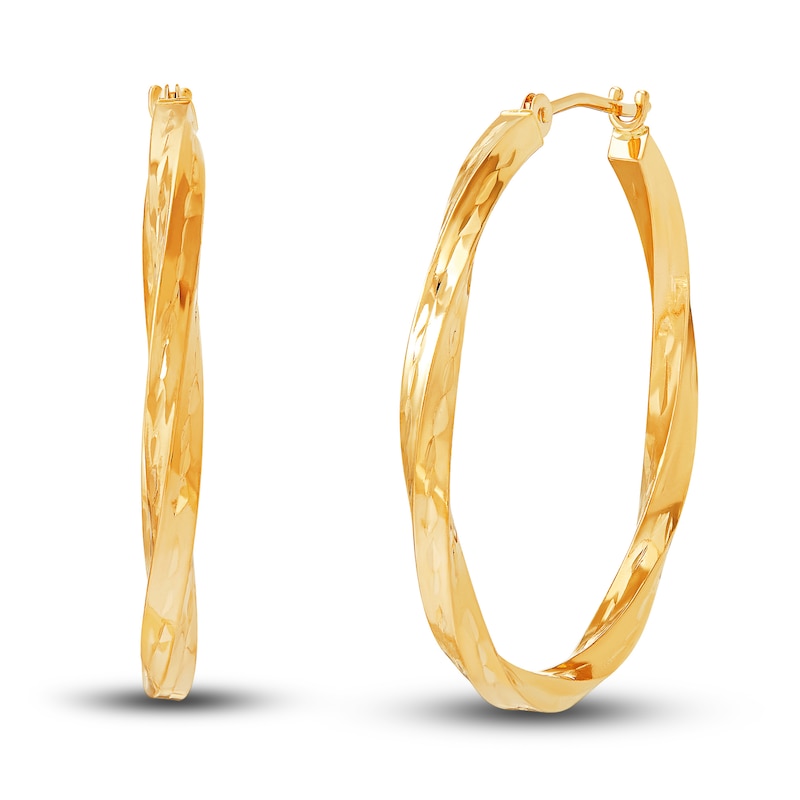 Main Image 1 of Polished Square Twist Hoop Earrings 14K Yellow Gold