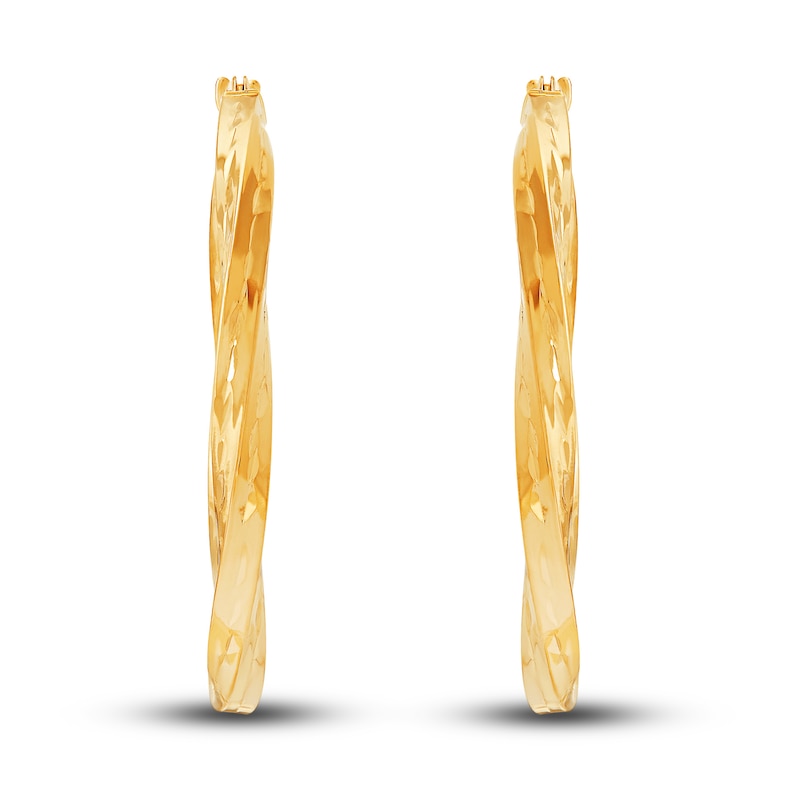 Main Image 2 of Polished Square Twist Hoop Earrings 14K Yellow Gold