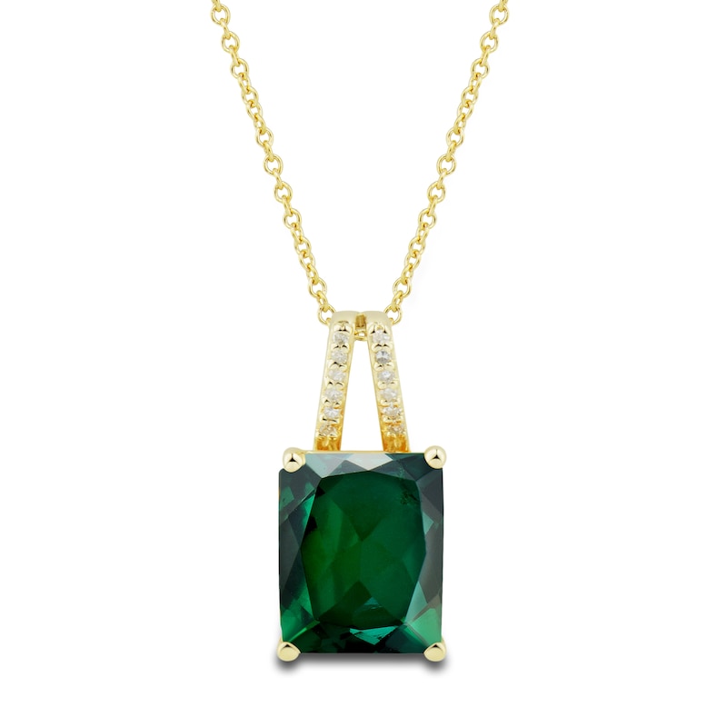 Main Image 2 of Lab-Created Emerald Ring, Earring & Necklace Set 1/5 ct tw Diamonds 10K Yellow Gold