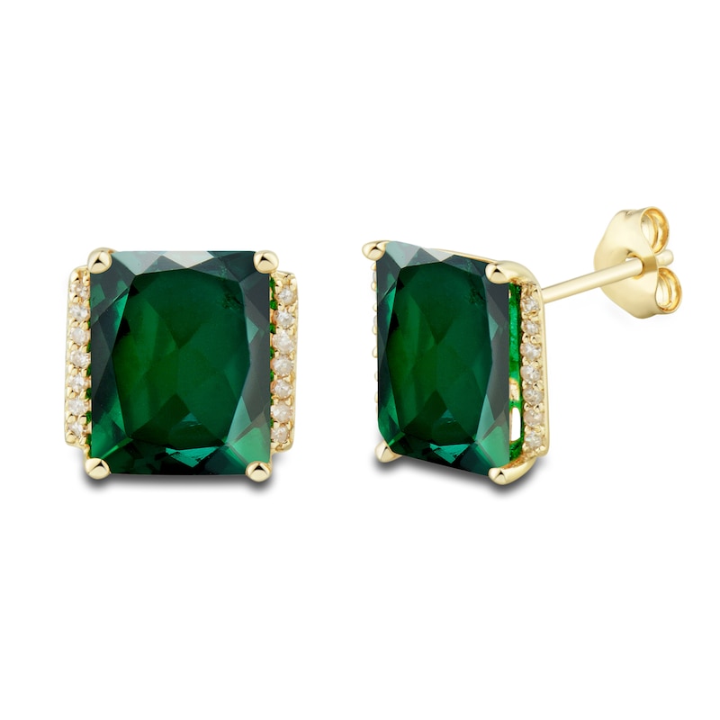 Main Image 3 of Lab-Created Emerald Ring, Earring & Necklace Set 1/5 ct tw Diamonds 10K Yellow Gold