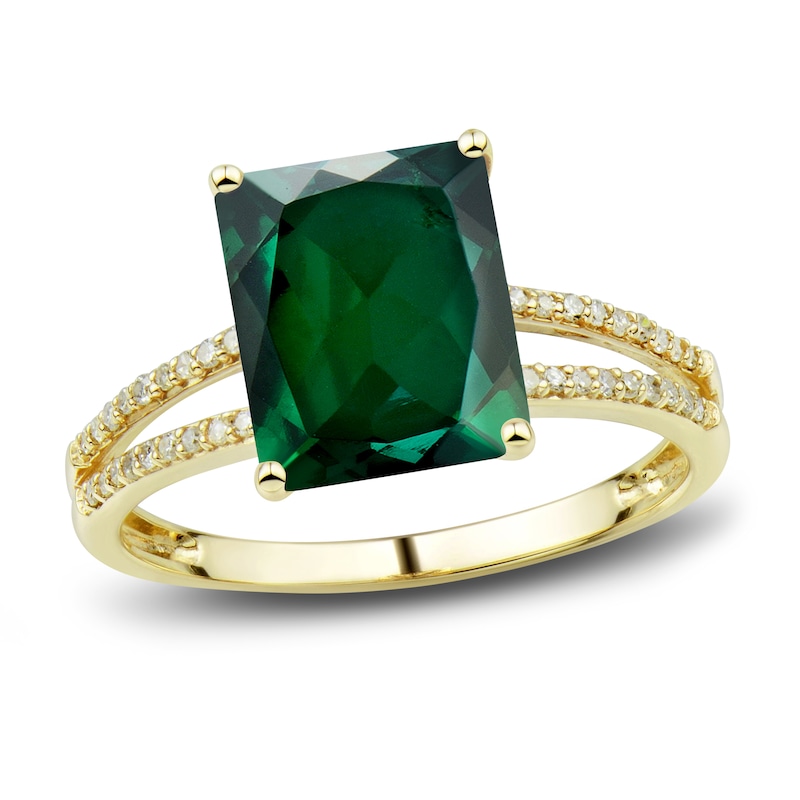 Lab-Created Emerald Ring, Earring & Necklace Set 1/5 ct tw Diamonds 10K Yellow Gold