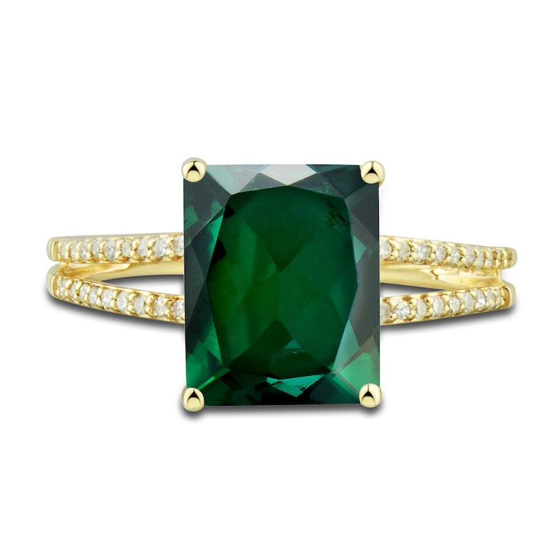 Lab-Created Emerald Ring, Earring & Necklace Set 1/5 ct tw Diamonds 10K Yellow Gold