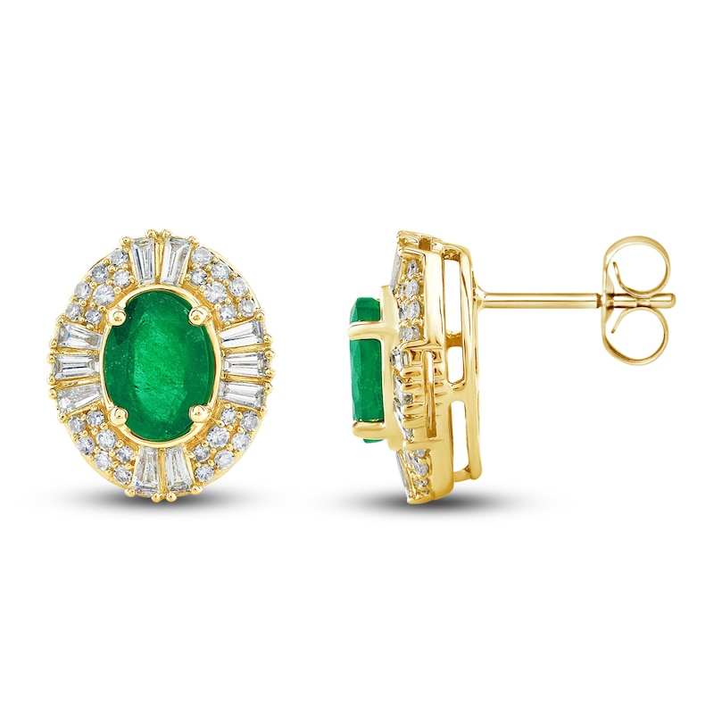Natural Emerald Earrings 5/8 ct tw Diamonds 14K Yellow Gold