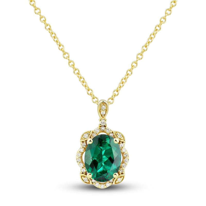 Lab-Created Emerald Ring, Earring & Necklace Set 1/5 ct tw Diamonds 10K  Yellow Gold