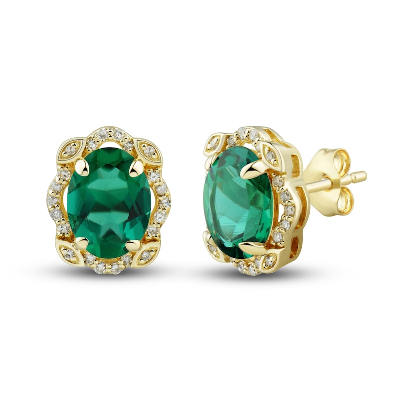 Lab-Created Emerald Ring, Earring & Necklace Set 1/5 ct tw Diamonds 10K  Yellow Gold