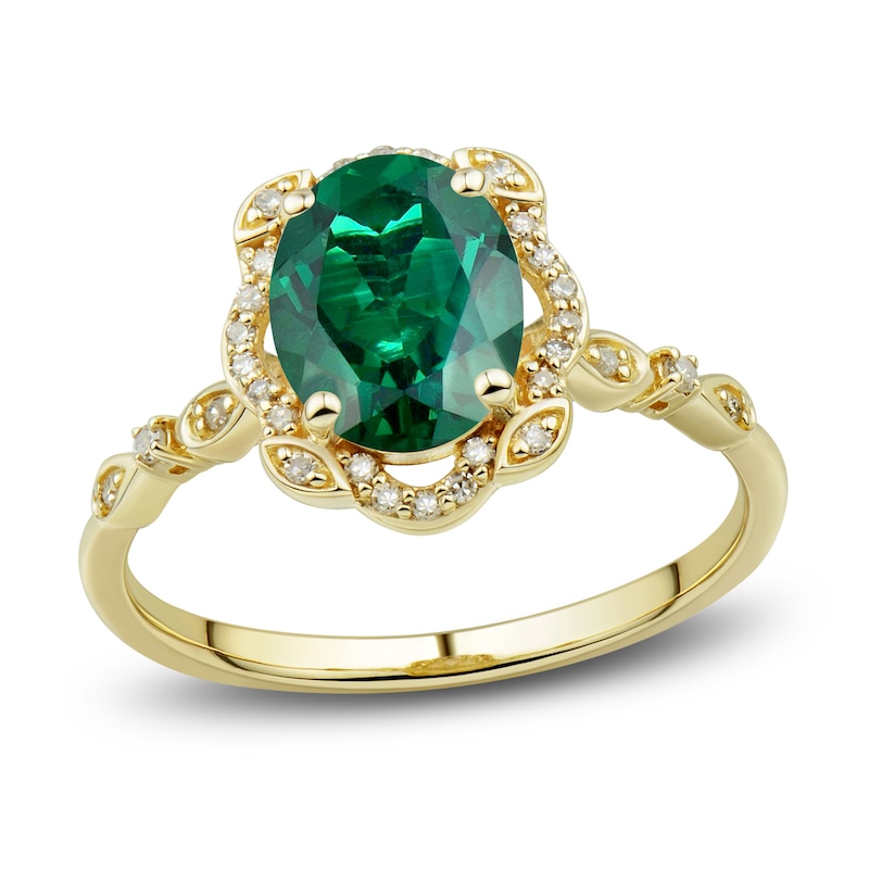Lab-Created Emerald Ring, Earring & Necklace Set 1/3 ct tw Diamonds 10K Yellow Gold