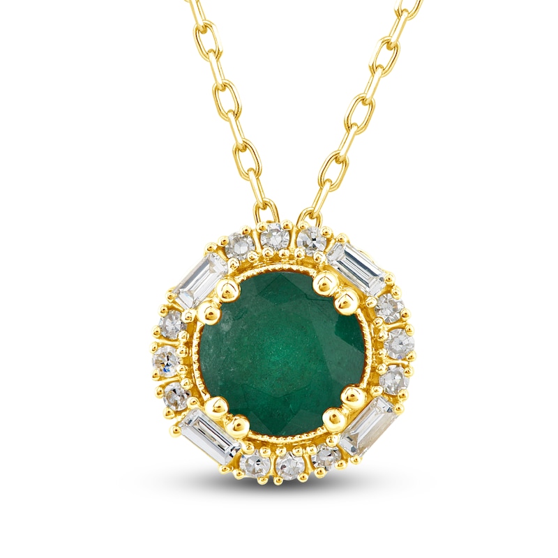 Main Image 1 of Natural Emerald Pendant Necklace 1/6 ct tw Diamonds 14K Yellow Gold