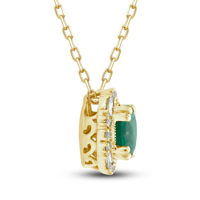Main Image 2 of Natural Emerald Pendant Necklace 1/6 ct tw Diamonds 14K Yellow Gold