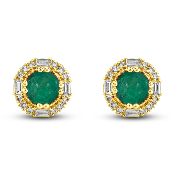 Natural Emerald Stud Earrings 1/4 ct tw Diamonds 14K Yellow Gold | Jared