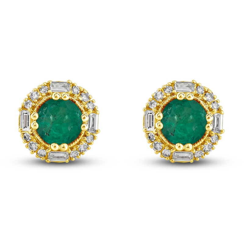 Main Image 1 of Natural Emerald Stud Earrings 1/4 ct tw Diamonds 14K Yellow Gold