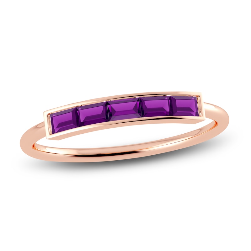 Main Image 1 of Juliette Maison Natural Amethyst Baguette Bar Ring 10K Rose Gold