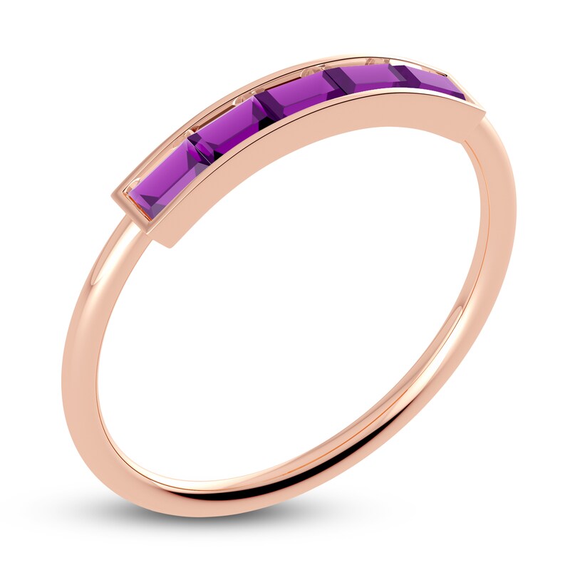 Main Image 2 of Juliette Maison Natural Amethyst Baguette Bar Ring 10K Rose Gold